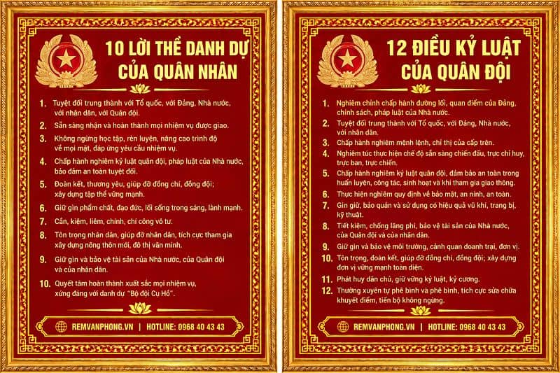 Biển khẩu hiệu 10 lời thề 12 điều lỷ luật quân đội