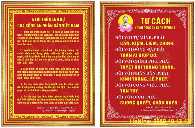 Biển khẩu hiệu 5 clowif thề và tư cách các mệnh công an nhân dân
